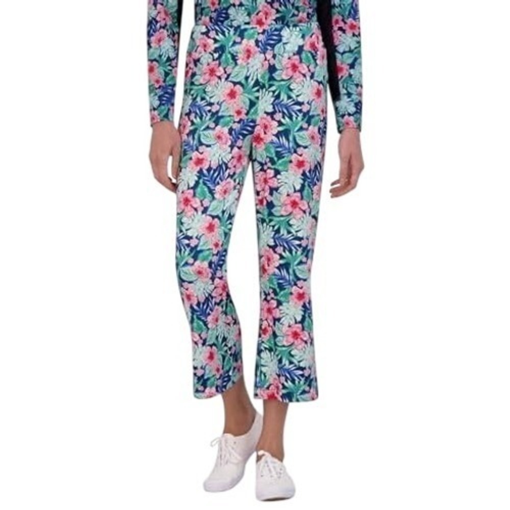 STELLA PARKER Women's Kick Flare Crop Capri Pants, Tropical Jungle Print, Size M